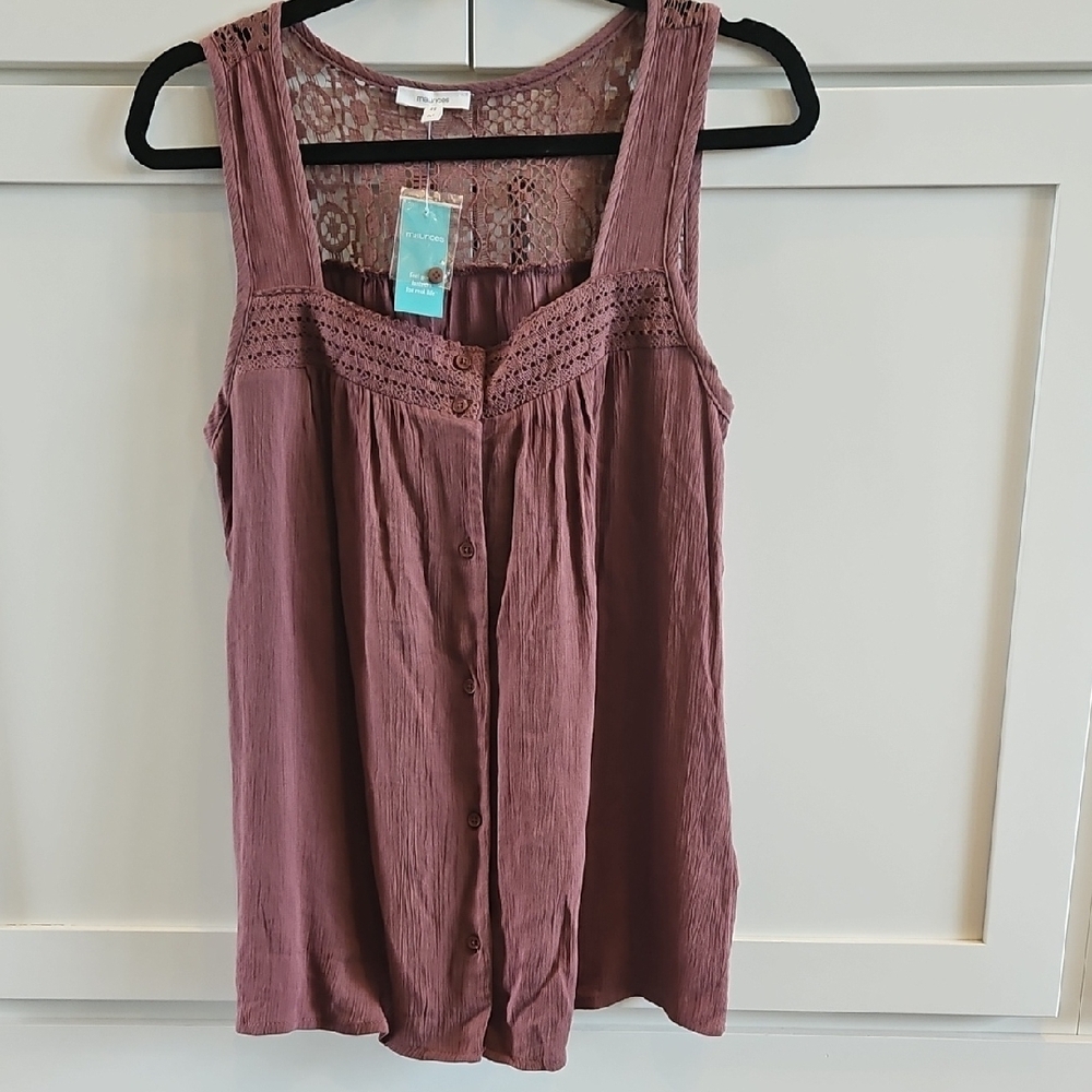 Maurices Coconut Color Button Down Smocked Tank Top - Size M NWT